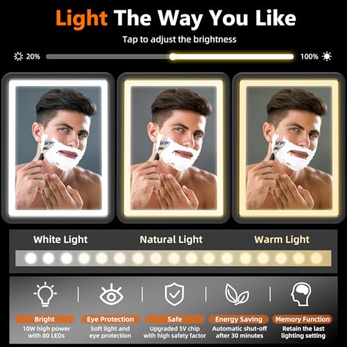 LED Fogless Shower Mirror with Heated Anti-Fog & Digital Clock