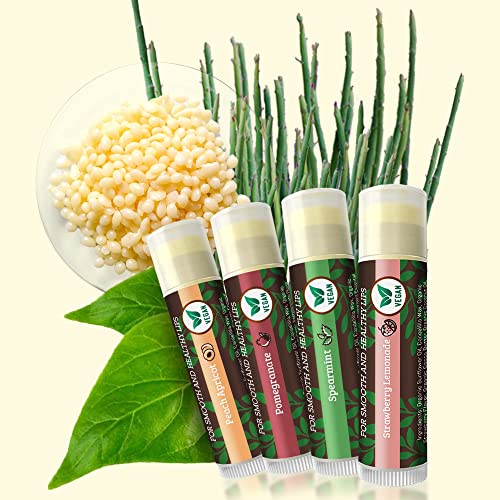 Vegan Lip Balm by Earth’s Daughter, Beeswax Free Lip Balm, Natural, Organic Flavors - 4 Pack of Assorted Flavors, Plant Based Vegan Chapstick, Lip Moisturizer