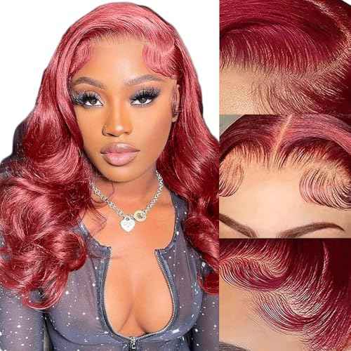 Burgundy Lace Front Wigs Human Hair Bob Wig Human Hair 99J 13x4 Body Wave Lace Front Wig Pre Plucked Short Body Wave Bob Wig 200% Density Wine Red Wigs Human Hair for Women 14 Inch