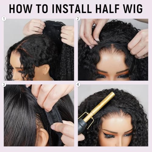 Kinky Curly Half Wig Human Hair 3-in-1 Drawstring Seamless Flip Over Glueless Wig for Black Women 16 Inch