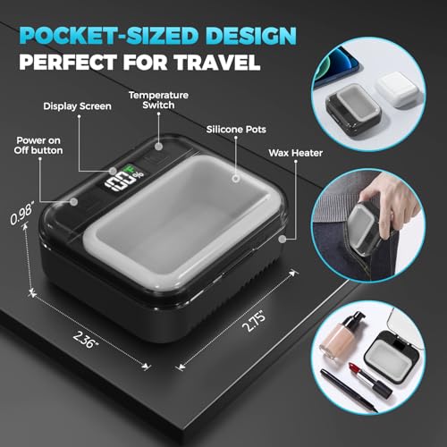 Nose Wax Kit Men,Nose Hair Waxing Kit with Adjustable LED Display,Ear Hair Removal Kit for Men Women 100 g Wax 70 Applicators,Constant Temp,USB Heated,Pocket-Size,Black