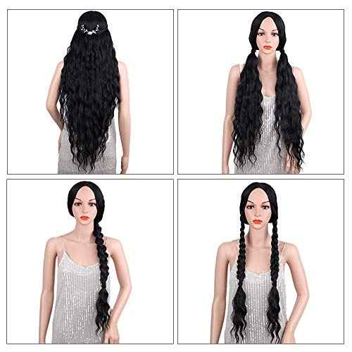 Long Black Wig for Women 36 inch Super Long Water Wavy Wigs Heat Resistant Synthetic Soft Wavy Fluffy Curly Wig for Daily Party Use Halloween Wig