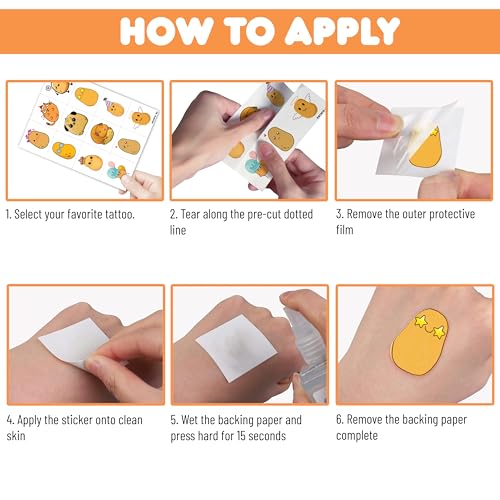 96PCS Potato Temporary Tattoos, 8 Sheets Party Favors