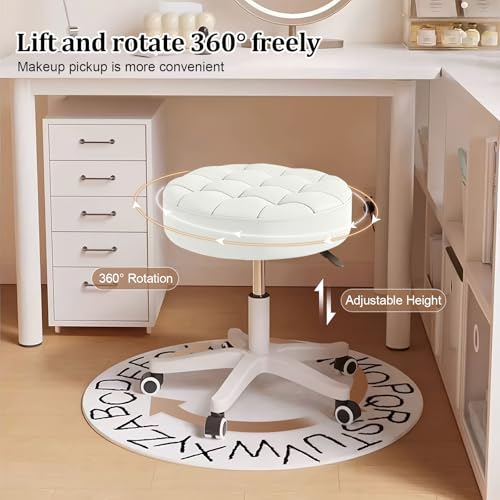 Rolling Stool with Wheels, Height Adjustable Padded Seat, 360 Swivel