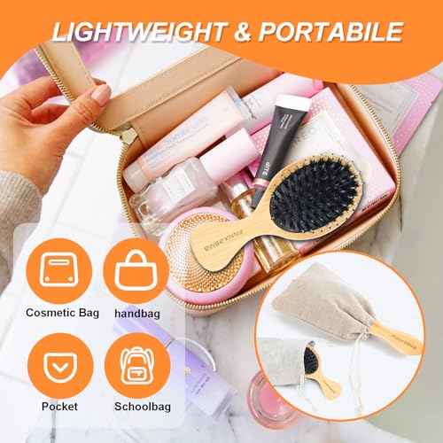 Boar Bristle Hair Brush 2PCS - Smoothes & Detangles All Hair Types, Boar & Nylon Bristle£¬Smooths Frizz and Prevents Breakage in Fine and Straight, for Women Men and Kids