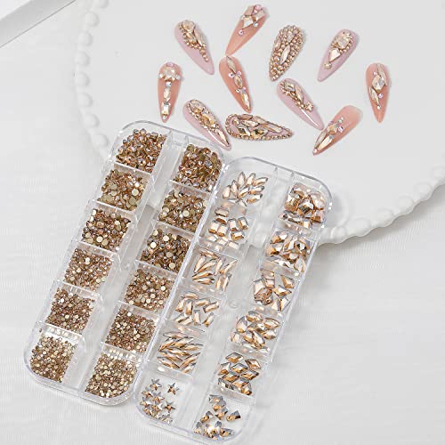 Champagne Gold Nail Rhinestones Kit - 3D Flatback Crystal Gems & Tools
