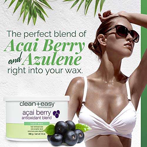 Clean + Easy Acai Berry Hard Wax for Hair Removal ? Non-Strip, Depilatory Wax for Painless Full Body, Face, Bikini Brazilian Waxing, Removes Fine to Coarse Hair, 14 oz