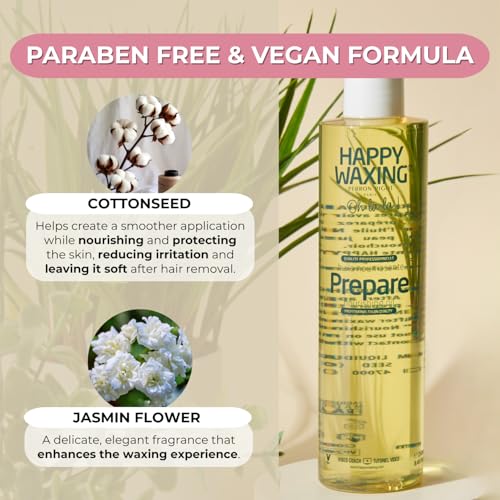 Prepare Nourishing Oil 8.45oz - Pre-Wax Safety Barrier & Post-Wax Residue Remover - Minimizes Pain & Protects Skin - Conditioning Jasmine Scented Oil for Hard Wax - Vegan & Paraben-Free
