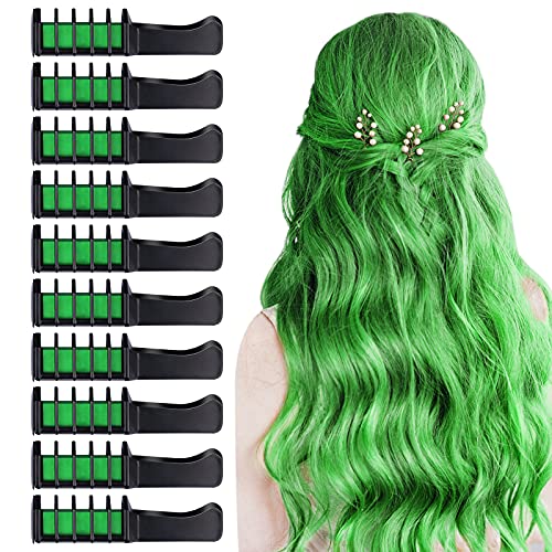 10 PCS Hair Chalk Comb, TOROKOM Temporary Bright Washable Hair Color Comb Mini Hair Chalk for Girls Age 4 5 6 7 8 10 Kids Non Toxic Hair Color Dye for St. Phra's Day Halloween DIY Hair Color(Green)