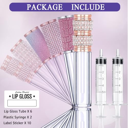 AMORIX 6pcs 5ml Empty Lip Gloss Tubes with Rhinestone Wands