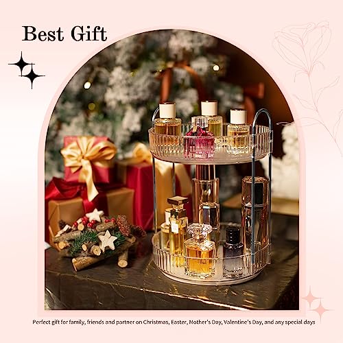 Rotating Makeup Organizer, 360¡Æ Spinning Makeup Storage Holder Rack, Dresser Bathroom Organizer Countertop, Large Capacity Perfume Skincare Lipstick Organizer for Vanity.(2 Tiers, Transparent)