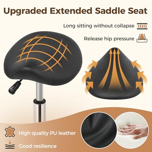 Ergonomic Saddle Stool with Wheels, Height Adjustable 55-68cm