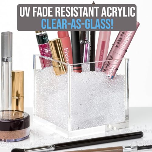 Acrylic Makeup Brush Holder with Beads - includes over 50,000 Beautiful Crystal-Clear Diamonds