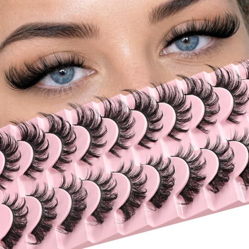 APCYUST Russian Lashes False Mink Eyelashes - Fuzzy Cat Eye Fluffy Strip Pack