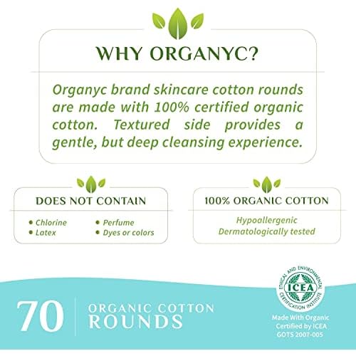 Organyc - 100% Certified Organic Cotton Rounds - Biodegradable Cotton, Chemical Free, for Sensitive Skin (420 Count) - Daily Cosmetics. Beauty and Personal Care