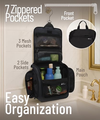 D&D Hanging Travel Toiletry Bag for Men & Women - 10 Compartments Organizer