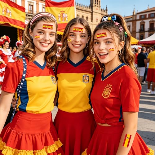 56 Pcs Spanish Flag Temporary Tattoos Waterproof