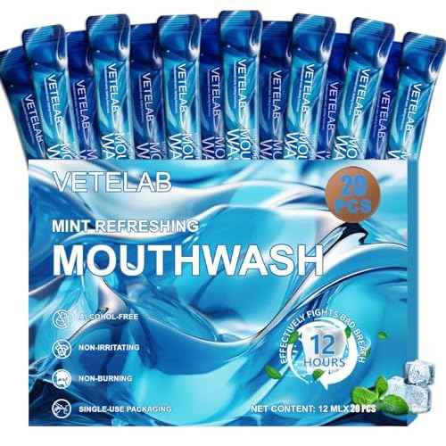 Portable Travel Size Mouthwash Packets - Mini Mint Mouthwash for Adults, Alcohol & Fluoride-Free, Freshens Breath for 12 Hours, Perfect for Date, Office, or Travel (Pack of 20)