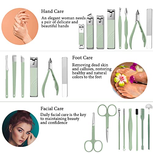 Manicure Set, 22 in 1 Nail Clippers Manicure Pedicure Kit Nail Grooming Kits Pedicure Care Tools for Man and Women with Travel Case(Mint Green)