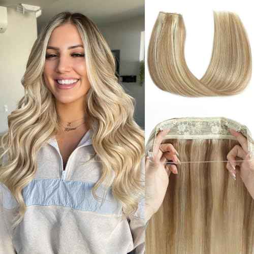 Tinashe Wire Hair Extensions Real Human Hair Straight Hair Extensions 16inch 80g Light Blonde Highlighted Golden Blonde Invisible Wire Fish Line Straight Human Hair Extension