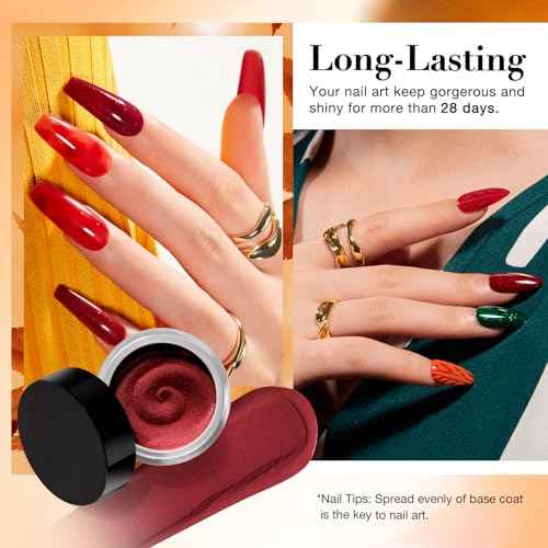 AZUREBEAUTY Fall Dip Powder Nail Set Yellow Orange Gold Red Shimmery Green Glitter 6 Colors Dipping Powder Starter Kit French Nail Art Manicure DIY Salon, No Need Nail Lamp Cured