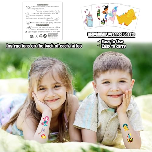 Partywind 408 PCS Kids Tattoos for Party Supplies, Individually Wrapped Sheet Temporary Tattoos Stickers for Kids Goodie Bag Stuffers, Fun Birthday Party Favors - Mixed