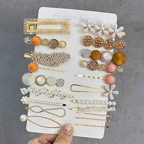 Mehayi 20 PCS Hair Accessories for Decorative Party Wedding, Pearl Hair Clips Set Fashion Korean Acrylic Resin Hair Barrettes, Bobby Pins Hairpins for Women and Ladies Girls Headwear Styling Tools