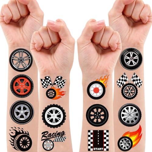 100 PCS Racing Checkered Flag Temporary Tattoos - Party Favors