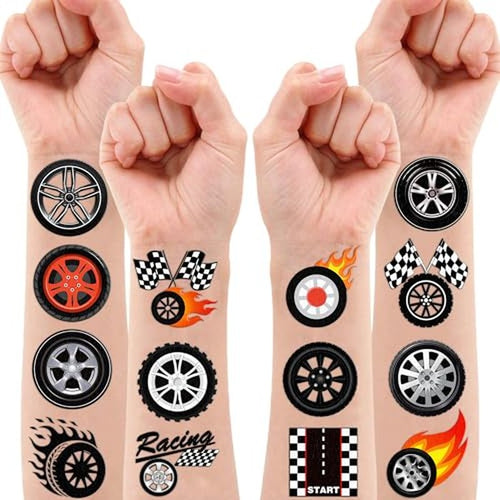 100 PCS Racing Checkered Flag Temporary Tattoos - Party Favors