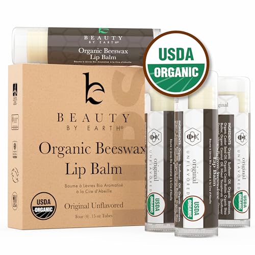 Organic Lip Balm - 4 Pack Unflavored Organic Gifts for Women, All Natural Lip Balm, Birthday Gifts for Her & Him, Lip Balm Hydrating Beauty Gifts, Lip Moisturizer, Mens Gift Ideas