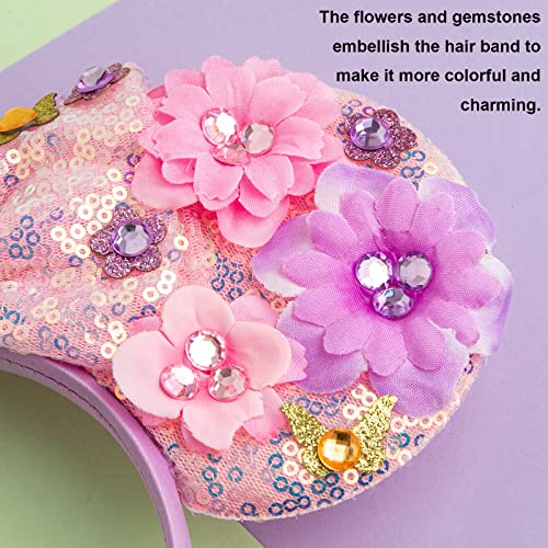 Mouse Ears Headband with Shiny Bow - Double-Sided Sequin Hair Band