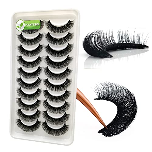 3d Plant Fibre Russian Strip Lashes, D Curl Lash Strips, Natural False Lashes Mink, Wispy Fake Lashes, D Curl Strip Lashes, Natural Wispies Mink Eyelashes, Faux Mink Eyelashes Natural Look(SDC37)