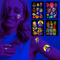 4 UV Glow in Dark Temporary Tattoos Waterproof 80+