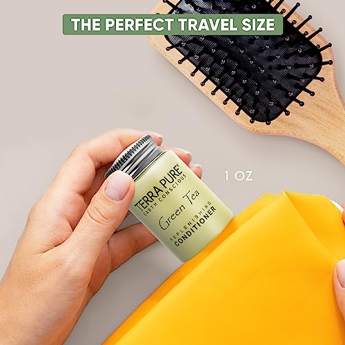 Travel Size Hotel Conditioner 20 Count 1 oz Bottles Guest Amenities for Hotels Vacation Rentals and Short Term Rentals Paraben Free Green Tea Scent Infused with Aloe and Olive Oil by Terra Pure