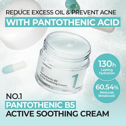 numbuzin No.1 Pantothenic B5 Active Soothing Cream | Lightweight Facial Moisturizer, Excess Oil Control, Acne Soothing, Pantothenic Acid, Hydrating, Non-Comedogenic | 2.70 fl oz