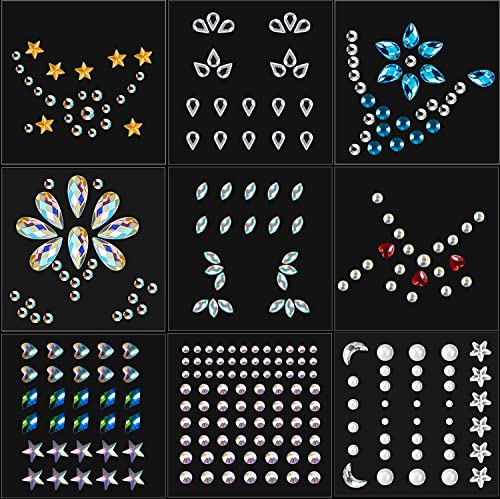 Eye Gems Tattoo, DIY Crystal Bindis Stick on Eyes Face Nail Body,Self-Adhesive Makeup Rhinestones Face Gems Jewels Tattoo Sticker for Women Festival Accessory and Nail Art Decorations