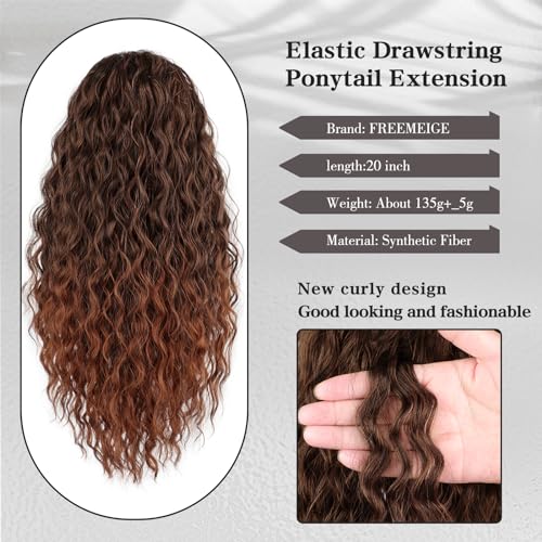 FREEMEIGE Drawstring Ponytail Extension 20" Curly Wavy for Black Women