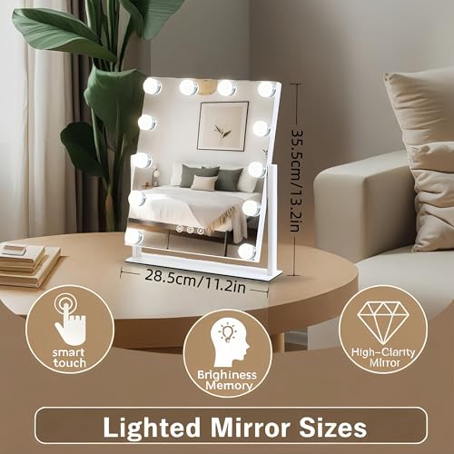Lighted Makeup Mirror 13x11 Hollywood Vanity with 12 Dimmable Bulbs