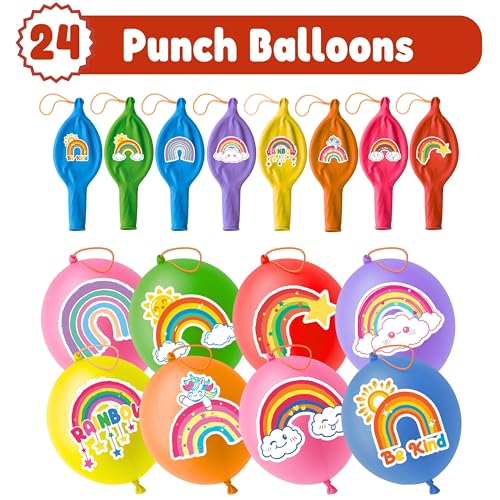 72 Pc Rainbow Party Favors Set - 24 Punch Balloons & 48 Tattoos