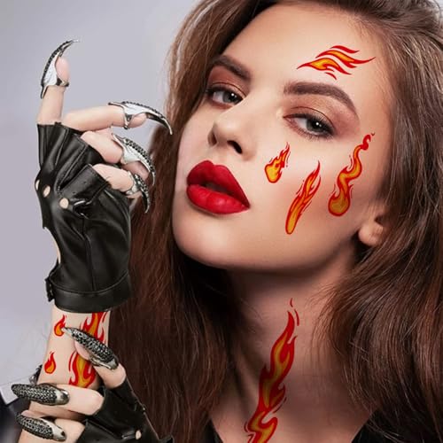 6 Sheets Temporary Tattoos Stickers Realistic Waterproof Women Man Body Face Arm Collarbone Leg Body DIY Art Decoration (Flame)