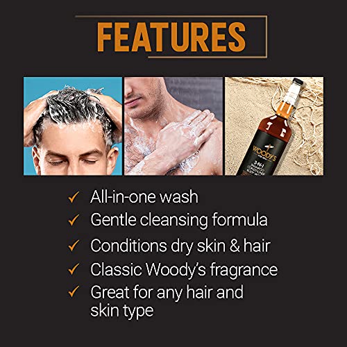 Woody's 3-in-1 Body Wash for Men - Shampoo & Conditioner, 32 fl oz