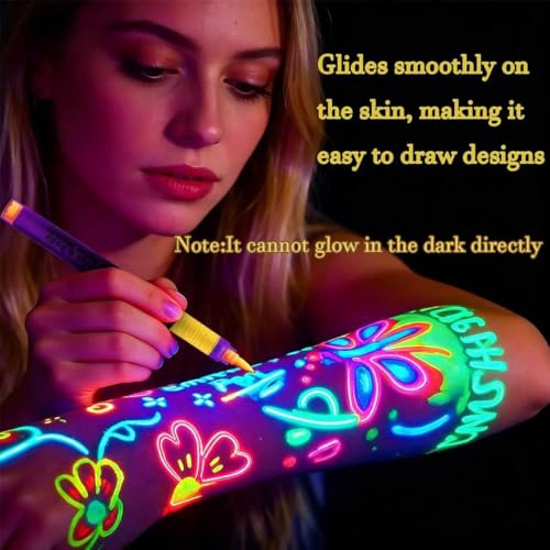 Glynisyz 8 pcs UV Neon Face & Body Paint Set with Brushes for Halloween & Parties