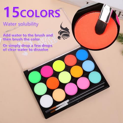 Glow UV Blacklight Face Paint - 15 Neon Colors Water-Based