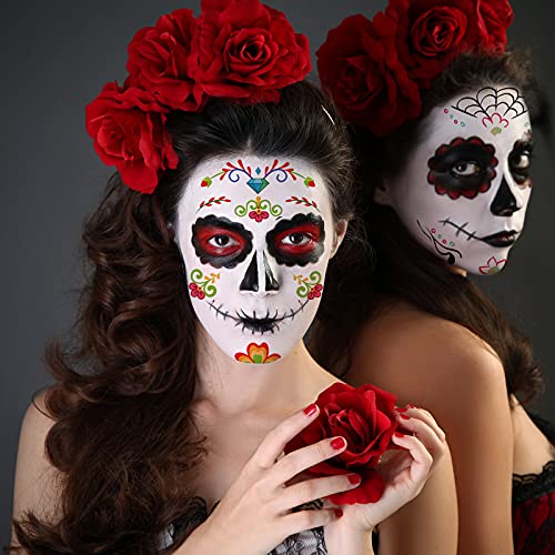 12-Pack Halloween Sugar Skull Face Tattoos, Day of Dead Temporary Makeup