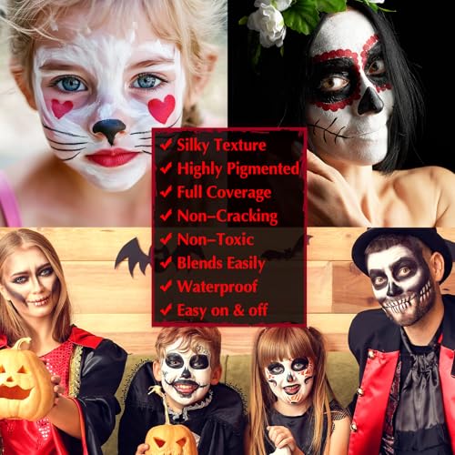 Black White Red Face Paint Kit with Brushes & Sponges
