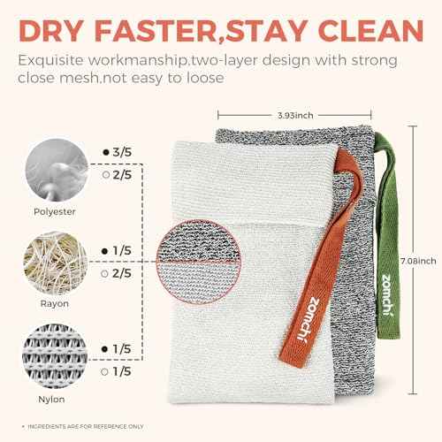 ZOMCHI 2 Pieces Different Roughness Soap Pouch and Soap Saver Pocket for Use in Shower, Body Scrubber Shower Sponge, Premium Exfoliating Soap Bag