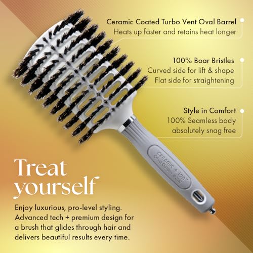 Olivia Garden Ceramic and Ion Turbo Vent 100% Boar Bristle Hair Brush with Sectioning Pick