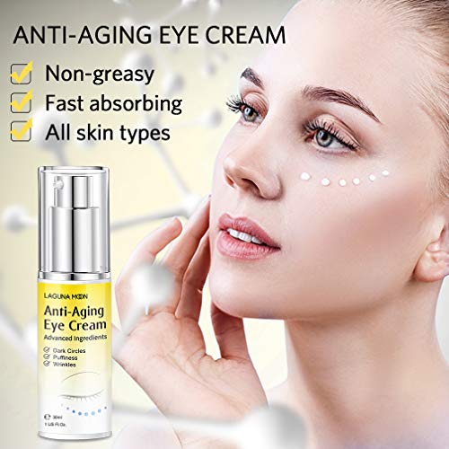 Lagunamoon Advanced Repair Eye Cream - Anti-Aging, Natural, Under Eye Cream - Hyaluronic Acid for Dark Circles, Puffiness, Fine Lines, Wrinkles - for All Skin Types (30mL / 1 Fl Oz)