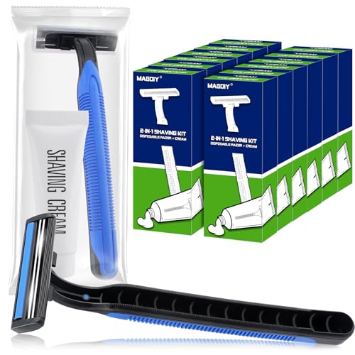 12 Pack Disposable Razors Shaving Cream Kit Bulk for Men, Twin Blade Disposable Razors and Shaving Cream (10g), Individually Wrapped Toiletries for Homeless Shelter Donation Travel Hotel
