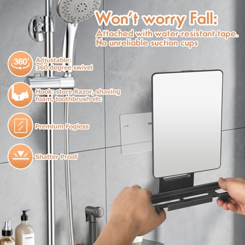 Fogless Shower Mirror with 360° Rotation & Razor Holder